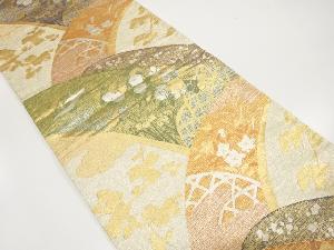 アンティーク　山並に群鶴・秋草模様織り出し袋帯（材料）